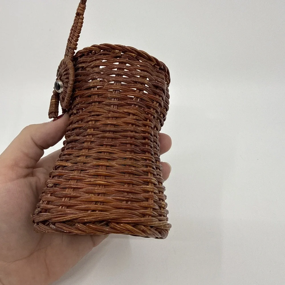 Vtg Mid Century‎ Modern Great Horned Owl Rattan Raffia Boho Basket 6